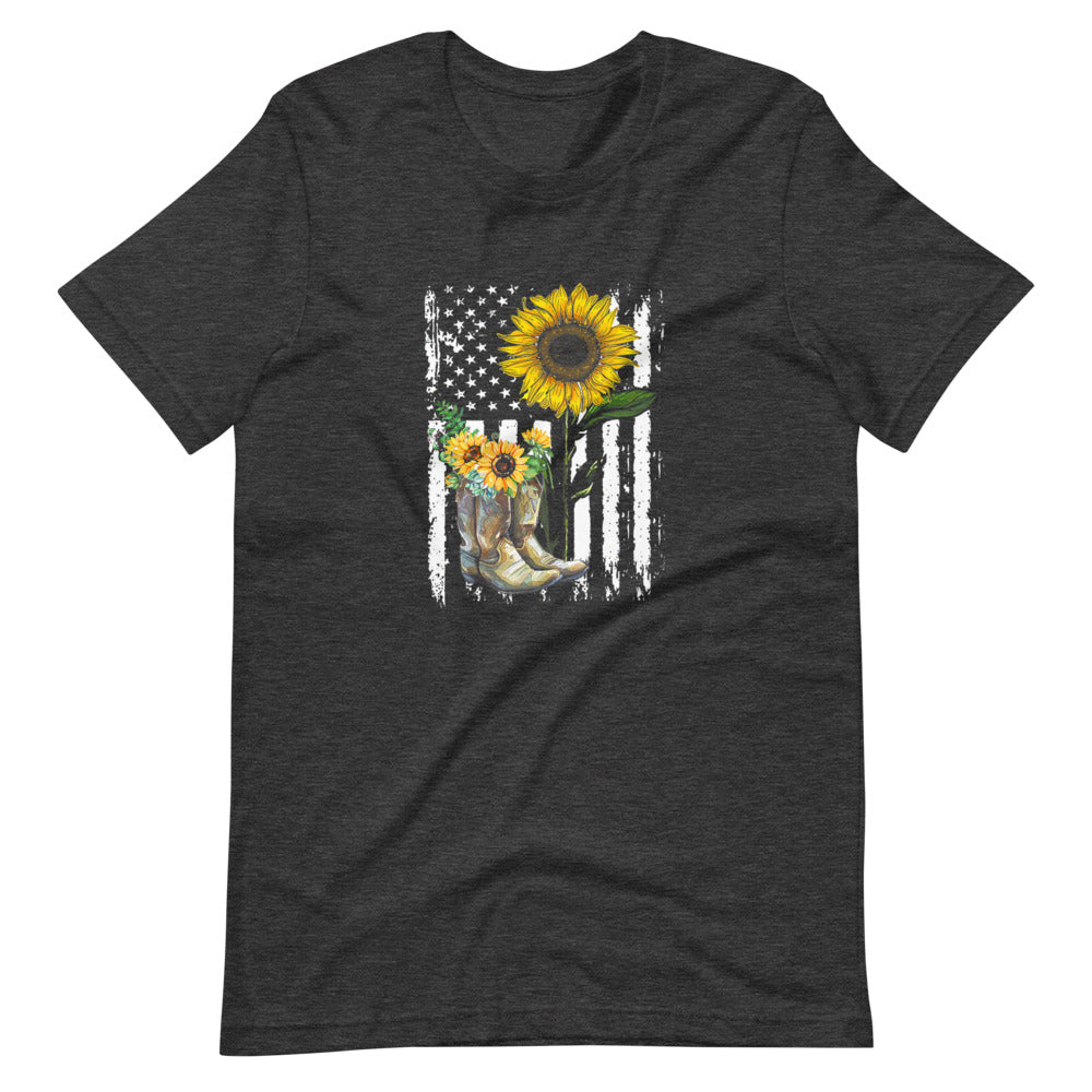 Boots, Flag and Sunflower Tee Shirt (6149678530715)