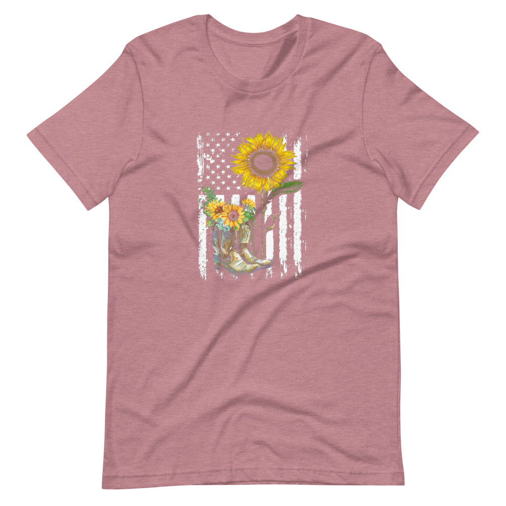Boots, Flag and Sunflower Tee Shirt (6149678530715)