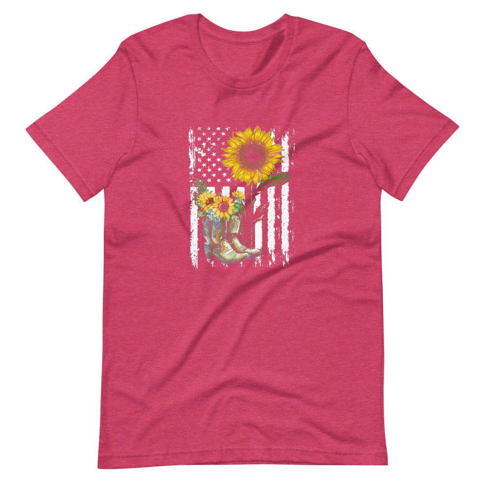 Boots, Flag and Sunflower Tee Shirt (6149678530715)